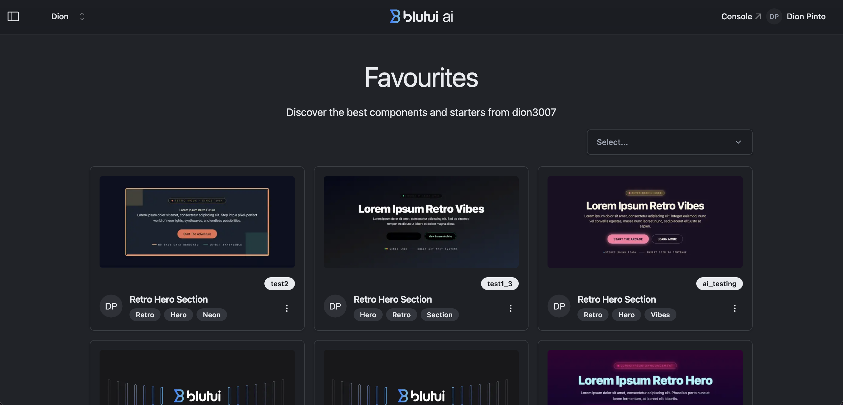 Blutui AI Components Favourites overview